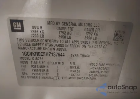 2017 Chevrolet Silverado 1500 2Lt from USA, damaged, VIN 1GCVKREC5HZ137644